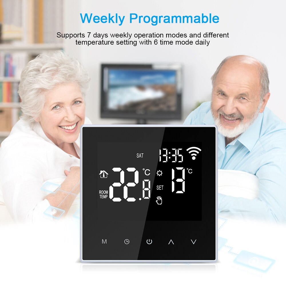 16A WiFi Smart Thermostat Controller Programmable Digital Temperature Controller LCD Display Touch Screen with App Control