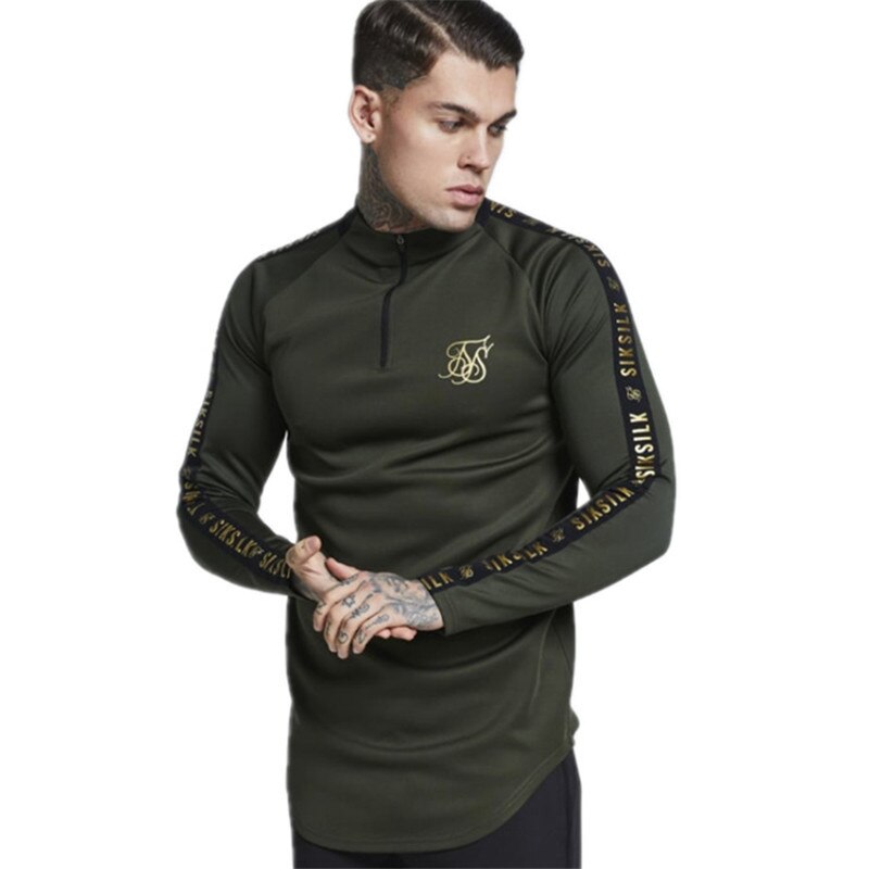 Camiseta de para hombre, Tops ajustados de entrenamiento de Fitness, camisetas casuales de cuello alto elásticas, ropa de calle para hombre, camisetas de manga larga: Bgreen / XL