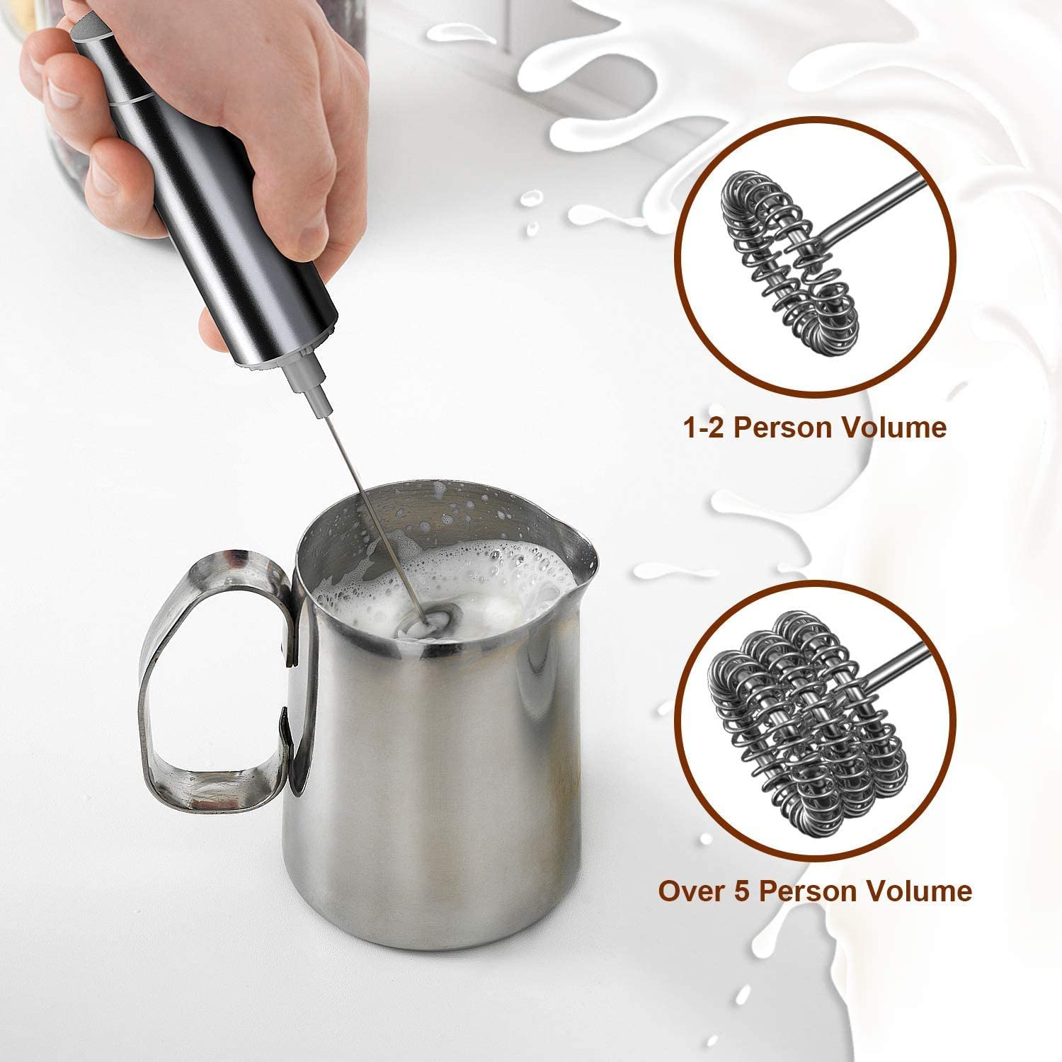 Espumador de leche manual de tres capas, batidor de espuma eléctrico operado por batería para café, Latte, Chocolate