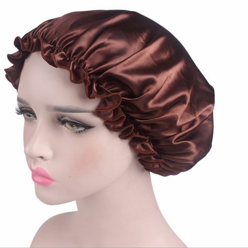 Elastic 58cm Women Shower Cap Satin Night Sleep Cap Shower Cap Hair Bonnet Hat Silk Head Cover Wide Elastic Band