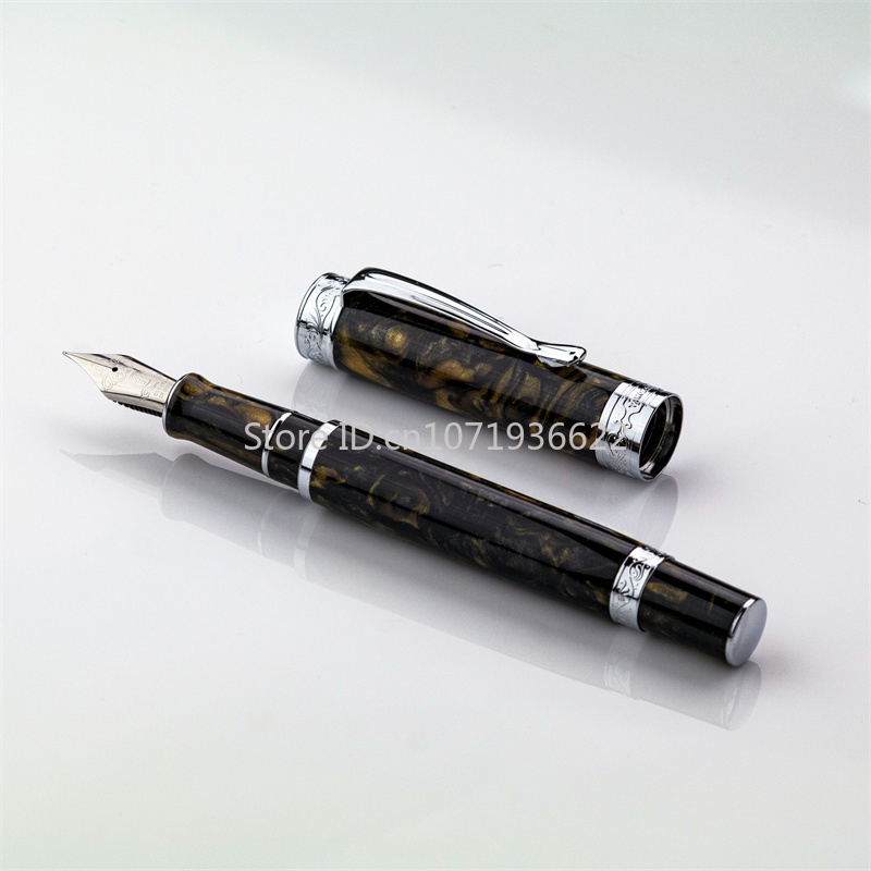 Pluma estilográfica Tangmoon D6 con tapa magnética, pluma de caligrafía de resina Premium, punta EF F para práctica de escritura y , suministros de oficina: YELLOW / o.b.