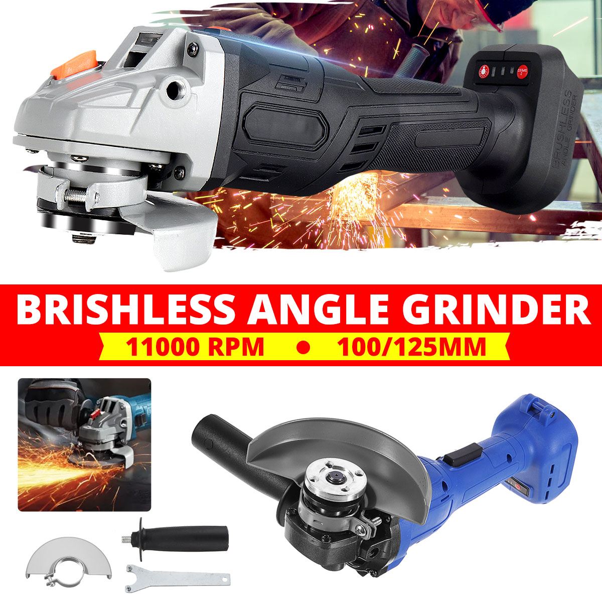 100mm/125mm borstelloze accu-slag haakse slijper elektrisch gereedschap polijstmachine haakse slijper voor 18v 800w makita accu