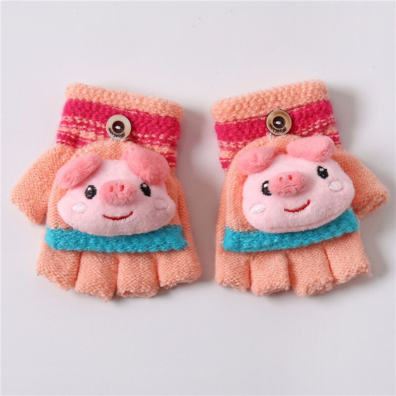 Inverno crianças luvas dobrar metade dedo luvas de lã quente engrossado das crianças de malha meninos meninas luvas: Rosa