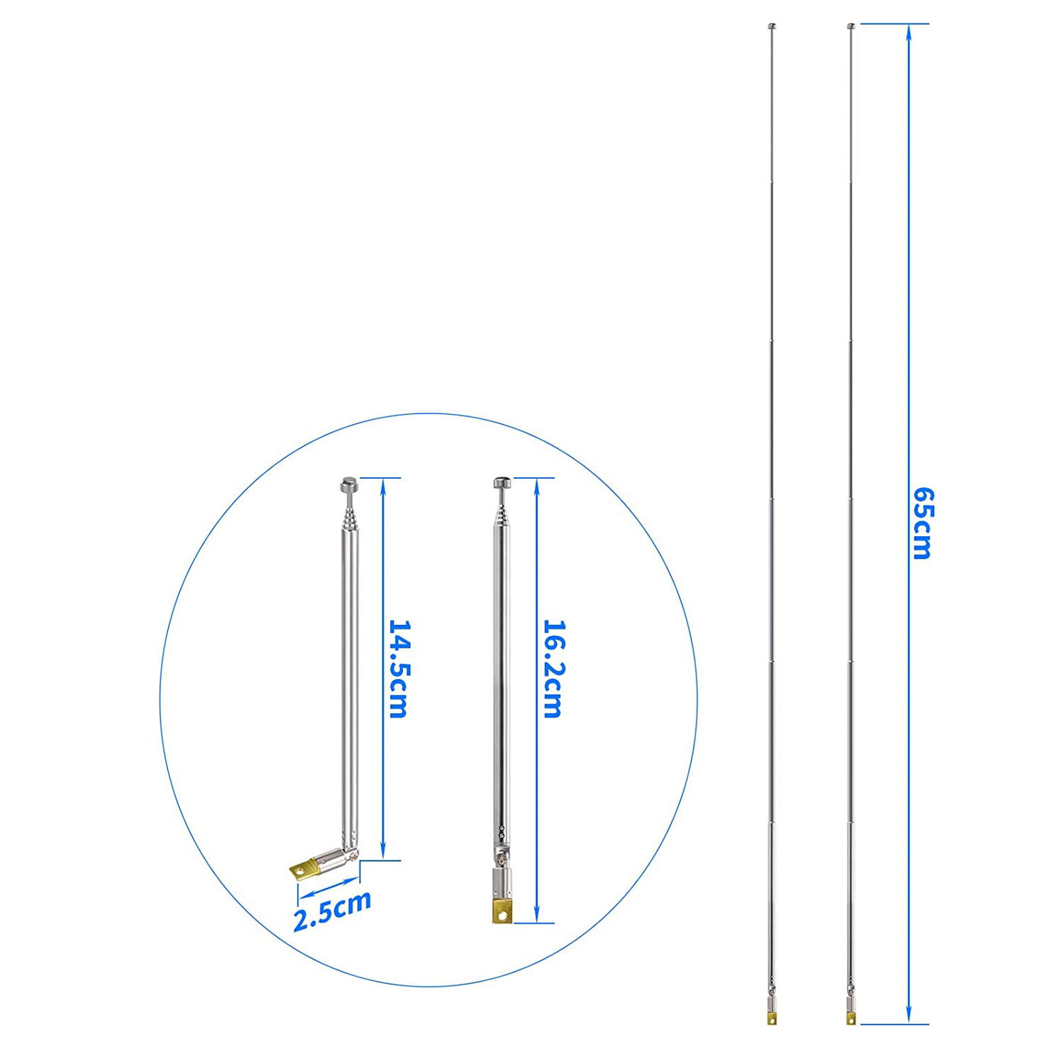 2 Stück 7 Abschnitte Teleskop 74 cm bin FM Radio Antenne Ersatz kompatibel mit drinnen Radio Heimat Stereo Empfänger AV Audio- Video