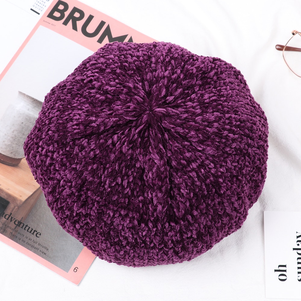 Dames winter baretten hoed chenille vintage stijl baretten dames effen kleur zachte warme mutsen dames eenvoudige mutsen
