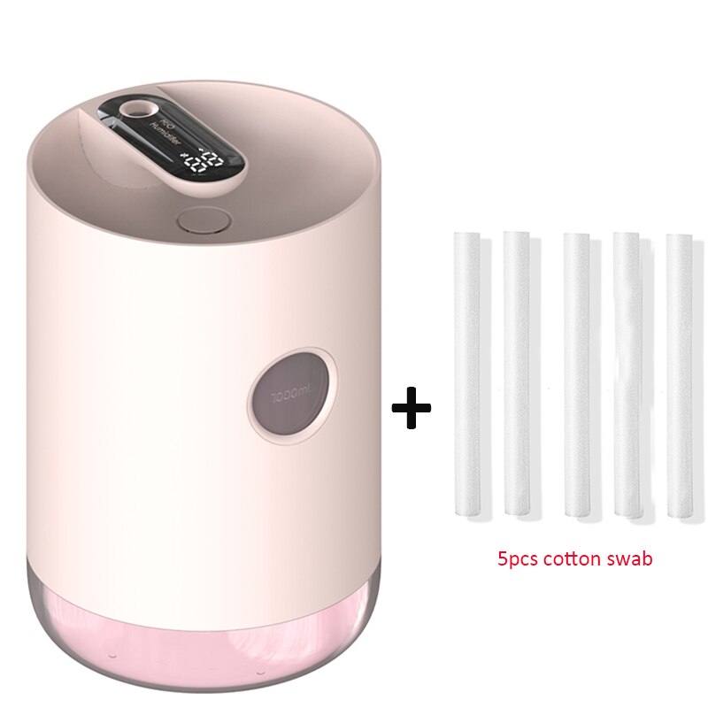 Huis Luchtbevochtiger 1L 3000 Mah Draagbare Draadloze Usb Aroma Water Mist Diffuser Batterij Life Show Aromatherapie Humidificador: Pink and 5 filters