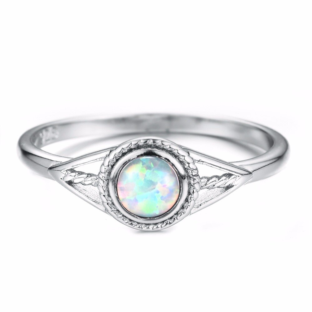 Vintage Silver White/Blue/Purple Round Opal Rings anillos Sterling Silver 925 Finger Ring Women Jewelry