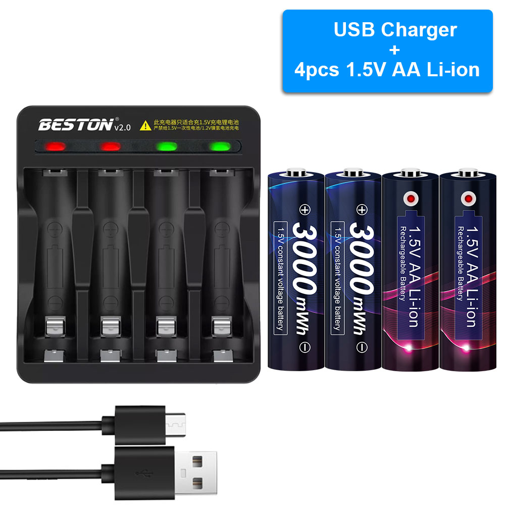 Akumulator litowo-jonowy AA 1.5v 3000mWh 1.5V AA akumulator litowy 1.5V baterie AA do zdalnego sterowania bateria AA: Złota