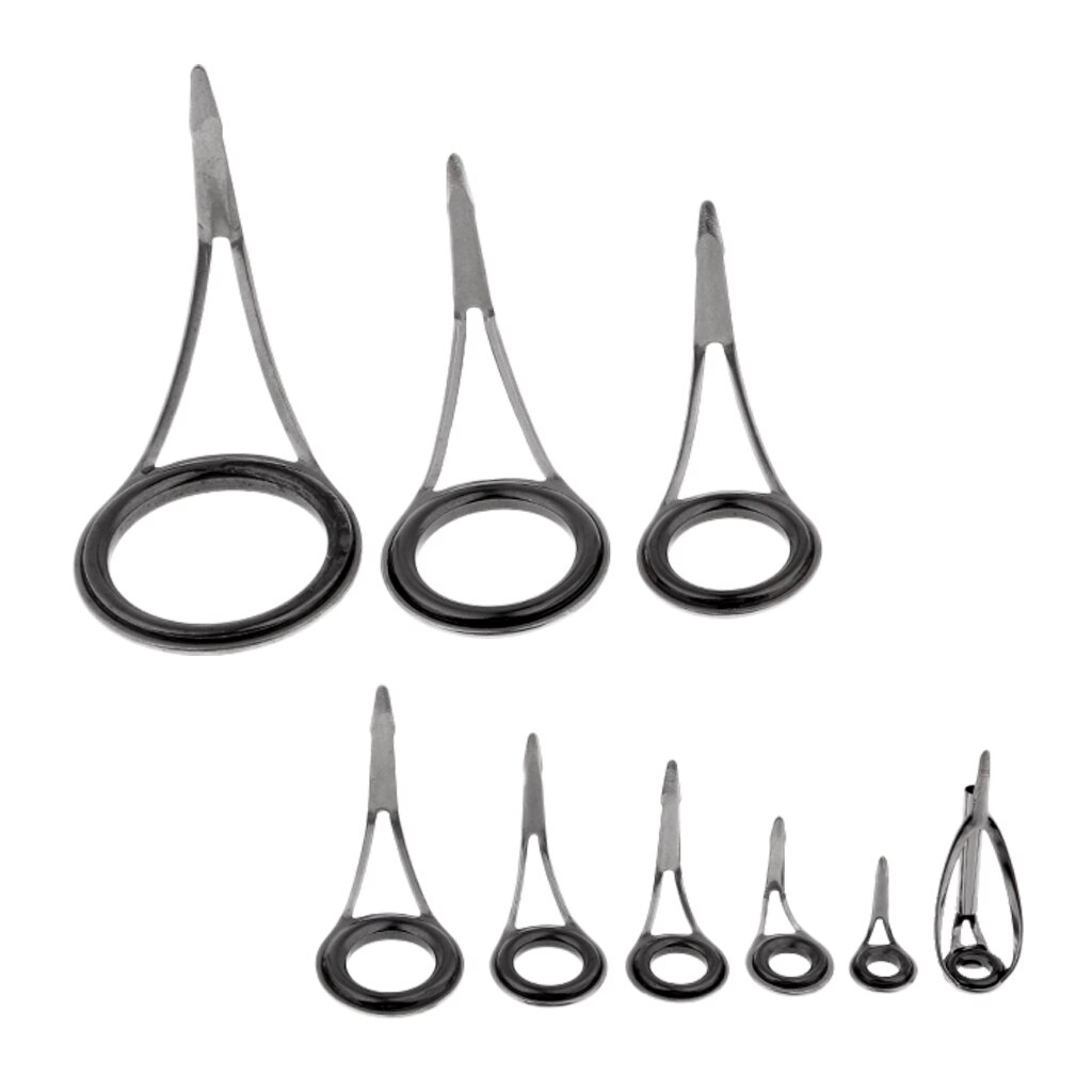 9pcs 9 Sizes Fishing Rod Guides, Stainless Steel & Ceramic Tip Top Ring for Rod Repair