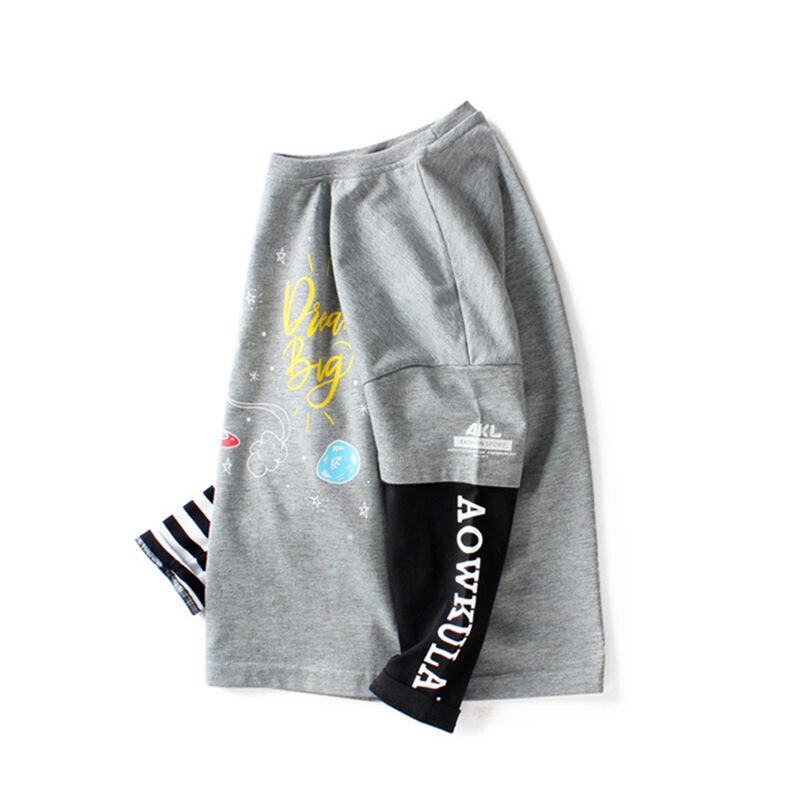 T-shirt à manches longues pour enfants, automne, hauts à rayures, dessins animés, pour adolescents, garçons 6 8 10 12 14 y t-shirts  tx393: Gris / 14