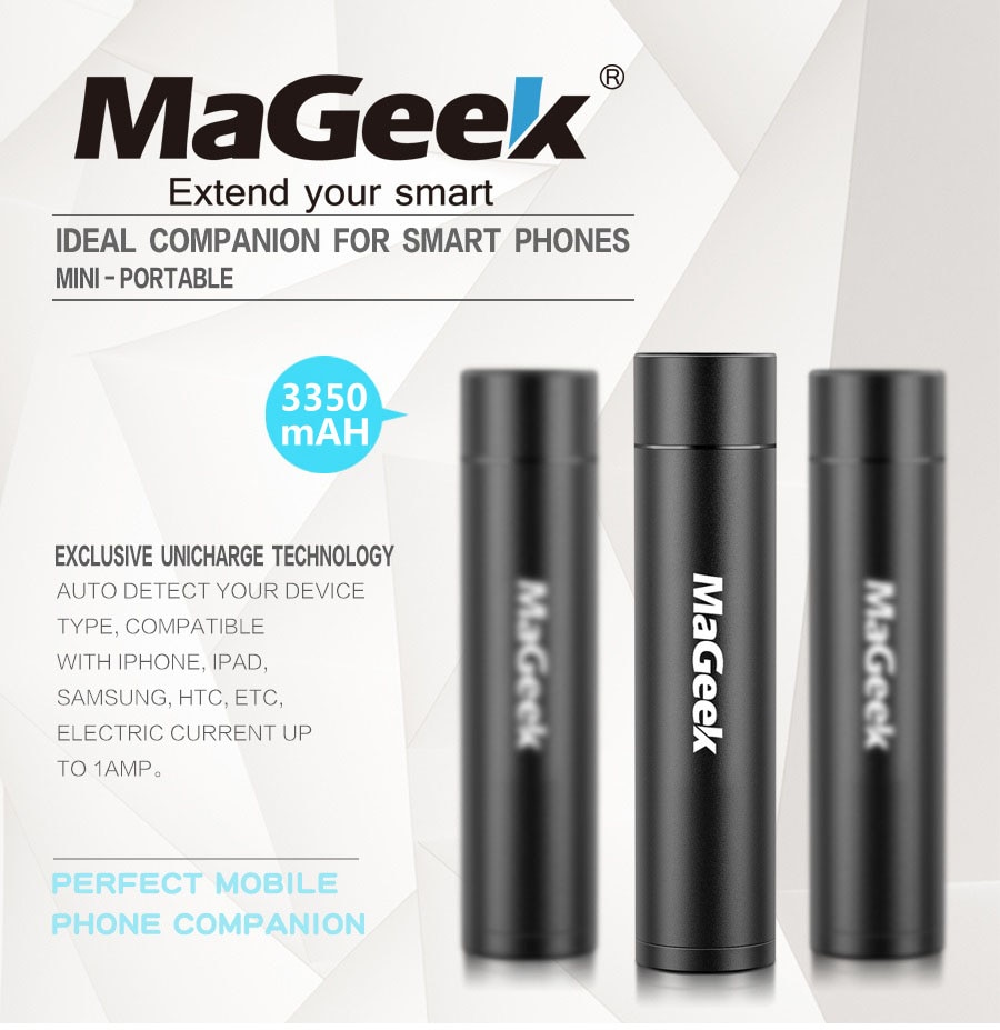 MaGeek 3350mAh Portable Charger Power Bank Backup Power External Battery for iPhone Samsung Xiaomi All Phone [Black]