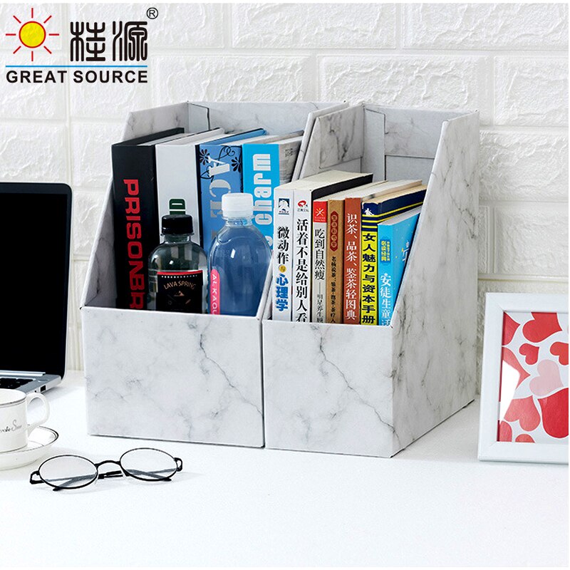 Foldaway File Holder Marble Newspaper Box Desk Top Organizer Magazine Bookend White Corrugated Paper Office Stationery (2PCS)