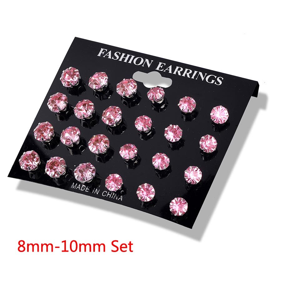 Nuovo 12 Paia/pacco Bianco Lucido Da Sposa Orecchini Con Perno Set Per Le Donne Degli Uomini Dei Monili di Cristallo Accessori Oorbellen Orecchini Dei Monili: 12 Pairs Set Pink