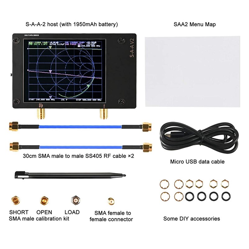 NanoVNA S-A-A-2 V2 analizador de red vectorial 10KHz-3GHz HF VHF UHF Analizador de antena 2,8 pulgadas, duplexor de medición