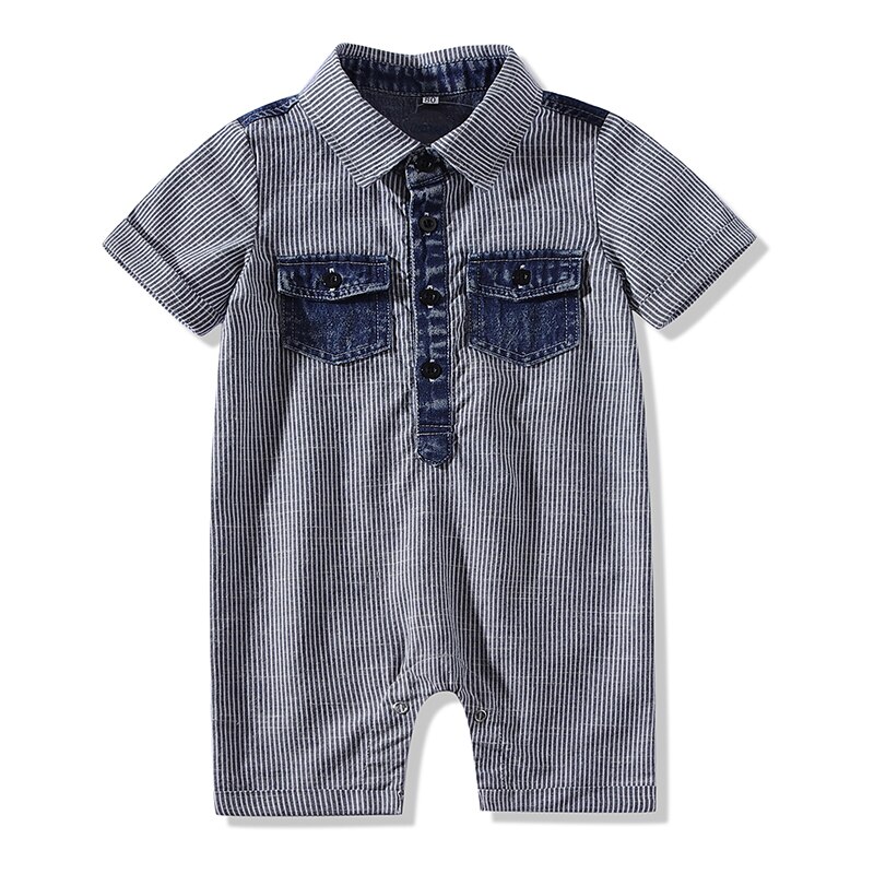 Kimocat Baby-jungen-Overall, kurzärmelig, gestreift, mit tasche, sommerkleidung, 0-3 jahre: 2-3t