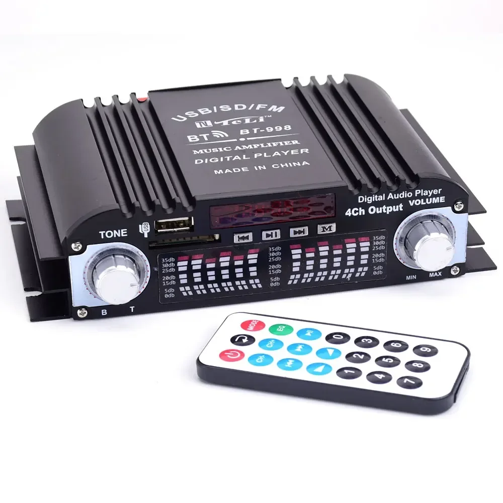 Power Amplifier 4-channel Audio Amplifier MP3 HIFI Bluetooth Amplifier Support USB SD RCA for Home Theatre System DC 12V3A UK AU: transparent