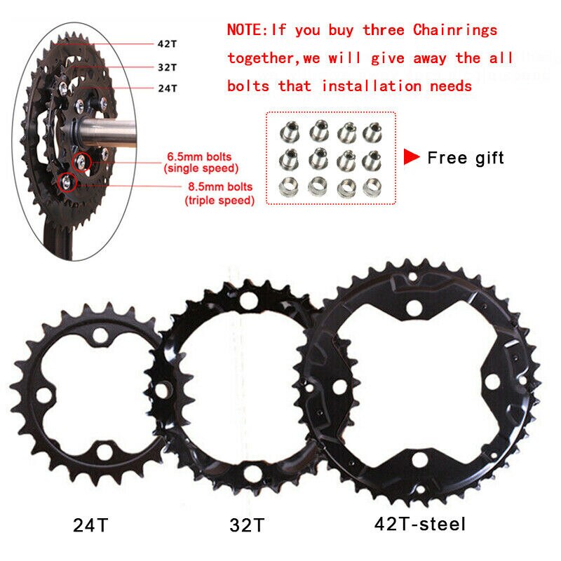 ELYON MTB 104BCD Chainring 64BCD 24/32/42T Bicycle Chain Ring 3X10S Triple Crankset Road Bicycle Mountain Bike Crank Cycle Parts: 24T-32T-42T round