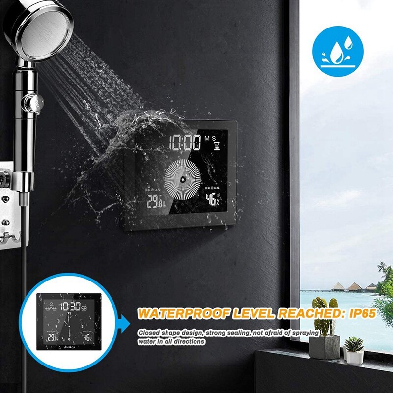Digital LCD Screen Clock,Countdown Clock for Bathroom/Kitchen,Waterproof Wall Clock with Temperature&Humidity Display,B