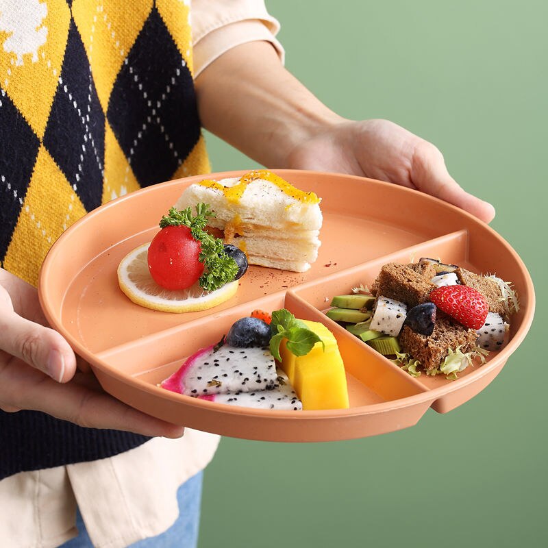 Plates For Food Dinner Plates Fruit Dinnerware Dining Compartment Plate Dessert Dishes Salad Kitchen Wheat Straw Tableware 3Grid