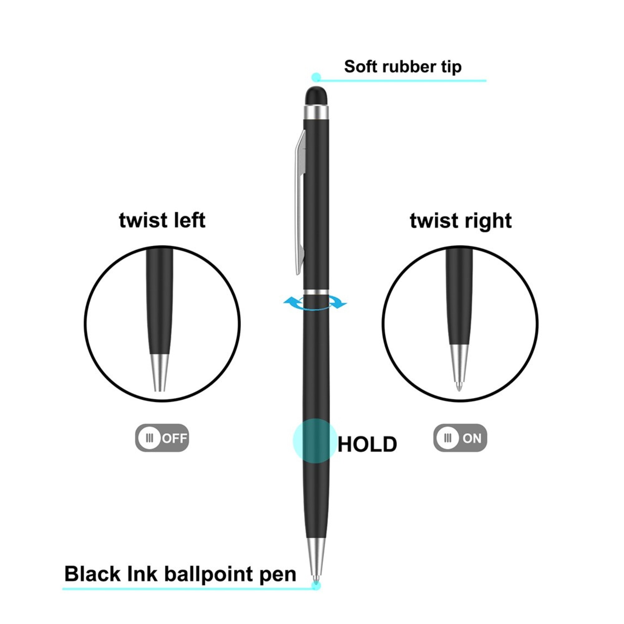 Stylus Pen For iPhone Touch Screens Tablets For Samsung For Huawei and Black Ink Ballpoint Pens 2 in 1 Stylists Pens For IPad