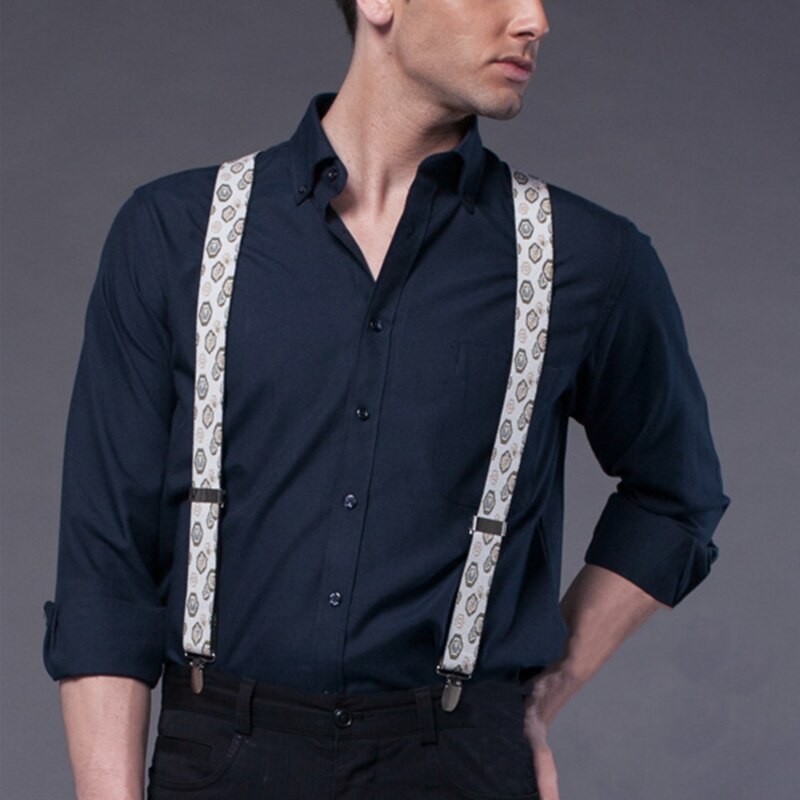 men&#39;s Suspender Elastic Leather 3.5 Cm Width Adjustable Elastic X Back Clips Men&#39;s Trousers Wedding Suspension 13 Colors