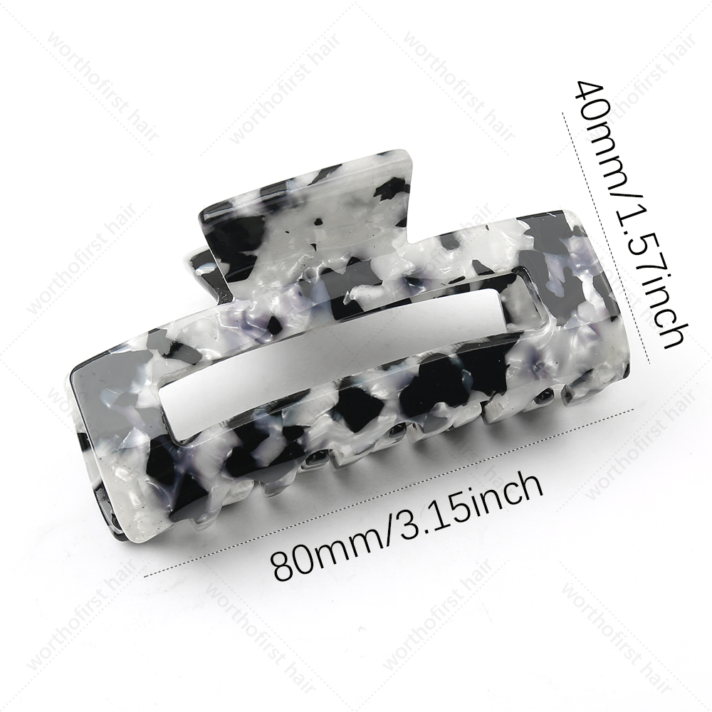 Haarclip Geometrische haarklauwen Vierkante acryl haarspelden Haarklemmen voor vrouwen Luipaardkorrel Haarkrabben Clip Haaraccessoires: GRIJS