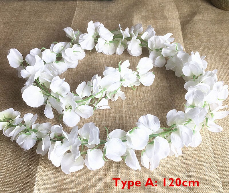 120cm długi sztuczny Wisteria kwiat winorośli jedwabiu hortensja rattan DIY ślub urodziny strona dekoracji ściany tło kwiaty: rodzaj A biały 120cm