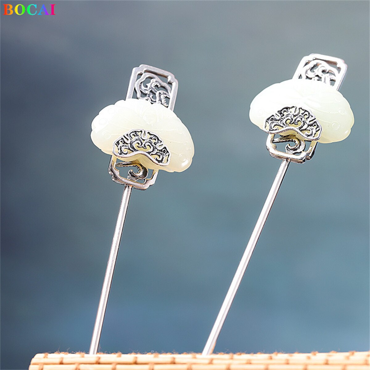 Bocai  s925 haaraccessoires aus sterlingsilber, beliebter retro-totem-jadequasten-kopfschmuck, haarnadelschmuck aus reinem silber für damen