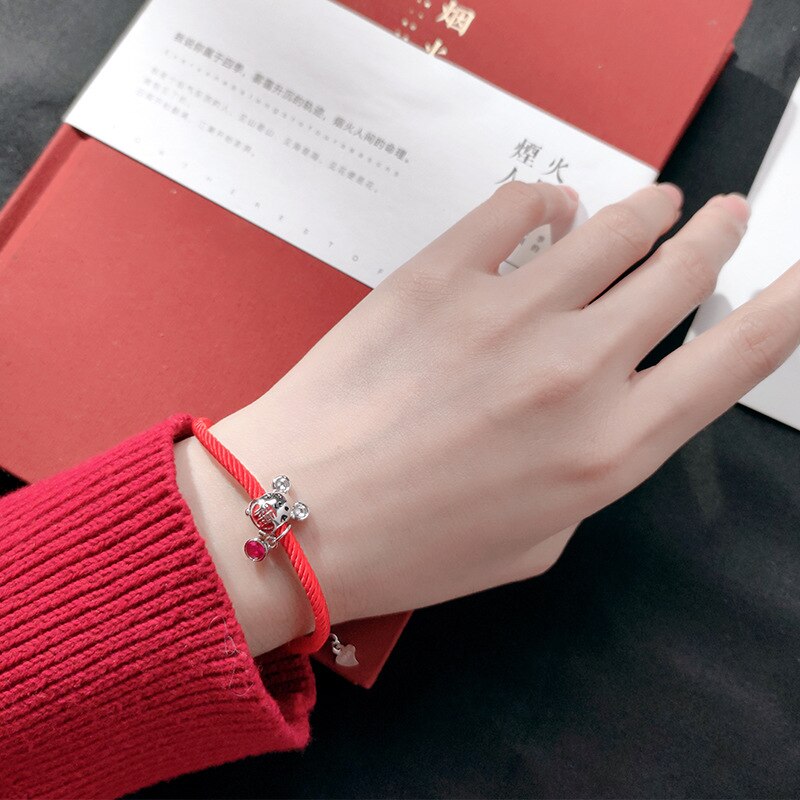 La Monada 925 Sterling Zilveren Lucky Zodiac Muis Rat Rood Touw Armbanden Rode Draad Op Hand Line String Armbanden Voor vrouwen Goud: Zilver