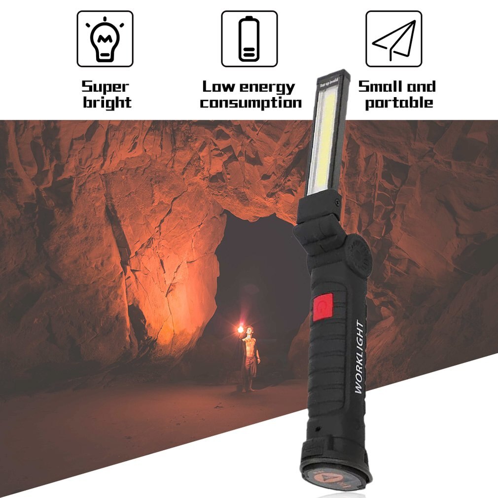 Draagbare Usb Vouwen Outdoor Heldere Cob + Led Oplaadbare Draadloze Nood Werklamp Zaklamp Zaklamp Handig Inspectie Lamp