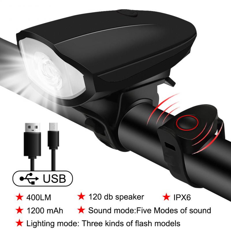 Bicycle Light Front Rechargeable 120db Bike Horn Light MTB Headlight Bicycle Lantern Cycling LED Flashlight Bike Accessories: black horn light