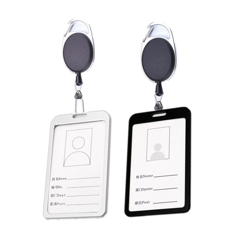 1PC Metal Work Card Holder with ABS Plastic Retractable Pull Badge Reel for Staff Workers Bus Access ID Card Badge Holder