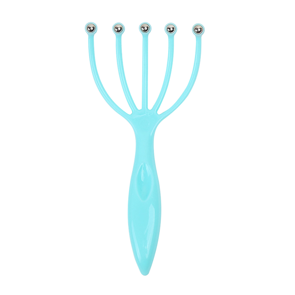 Head Massager Scalp Neck Comb Roller Five Finger Claws Steel Ball Hand Held Relax SPA Hair Care for hair growth Stress Relief: Blue
