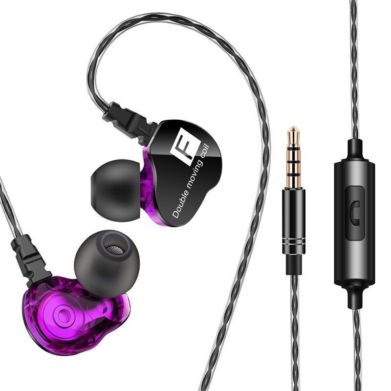 Merk qkz  ck9 oortelefoon met dubbele bewegende spoel, in-ear headset, zware bas, stereo oortelefoon, hifi dj, sport oortelefoon, headset, oordopje: Paars 