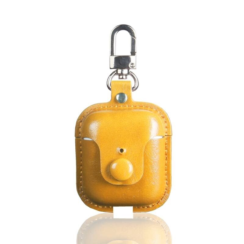 Voor realme buds air case luxe olie huid heldere pu leren hoes met haak: 2 lichtbruine