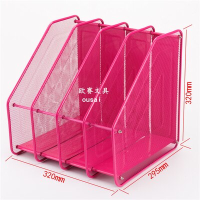 multi-layer metal office desktop file rack data sorting folder student storage organizer holder for A4 document Office supplies: 4 layers pink
