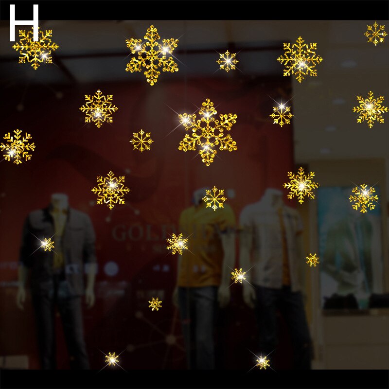 Glänzende Gold Weihnachten Baum Fenster Aufkleber Santa Fahrt Weihnachten Girlande Zauberstab Decals Neue Jahr Schaufenster Aufkleber Schneemann Wohnkultur: H