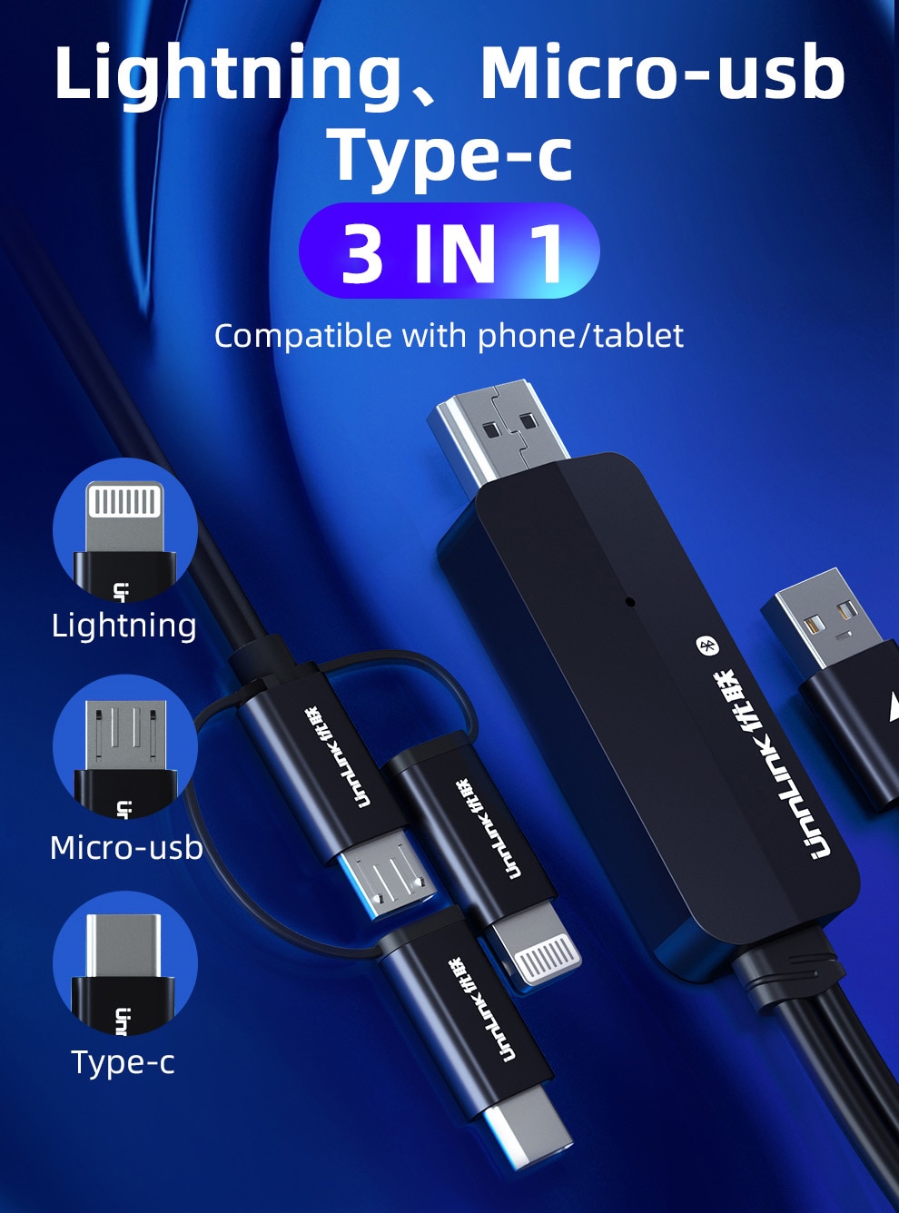 Unnlink USB to HDMI-compatible Mirror Cast Convert Cable with Audio MHL for iPhone iPad Lighting Android Phone Mi Micro USB