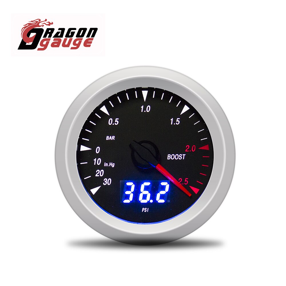 DRAGON GAUGE 60mm Boost Gauge Vacuum Gauge PSI/BAR/In.Hg Digital Pointer Dual Display With Boost Sensor and Gauge Rack