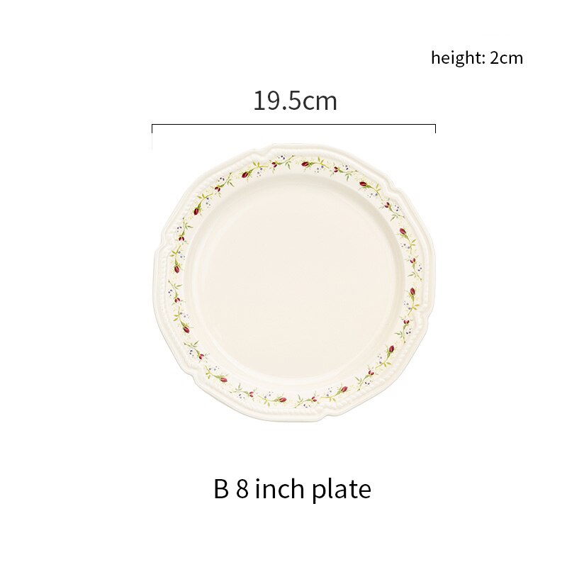 Ceramic Plate Set Dish Plate Bowl Set Dining Table Tableware Plate European Retro Rose Print Steak Dessert Fruit Dinnerware Set: B 8inch plate