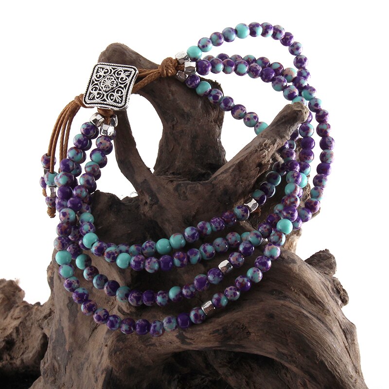 RH Beautiful Jewelry Colorful Natural Stone Wrap Beaded Braceletes