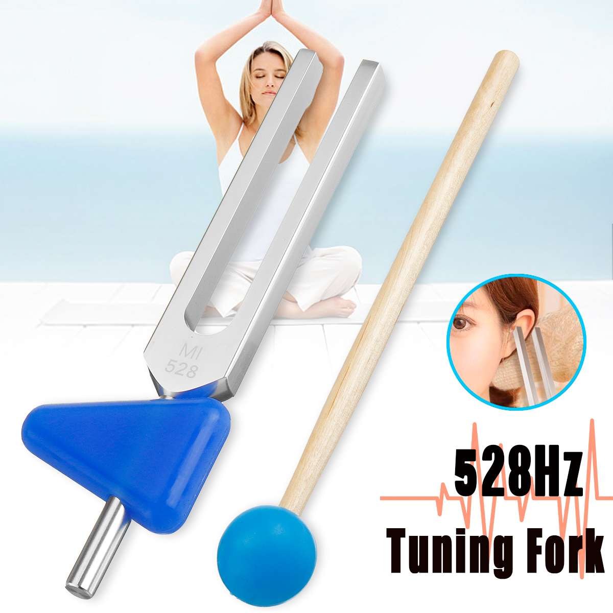 528Hz Tuning Fork Chakra Hammer Ball Diagnostic Triangular Silicone Module Tool Demonstrate Resonance Physical Instrument