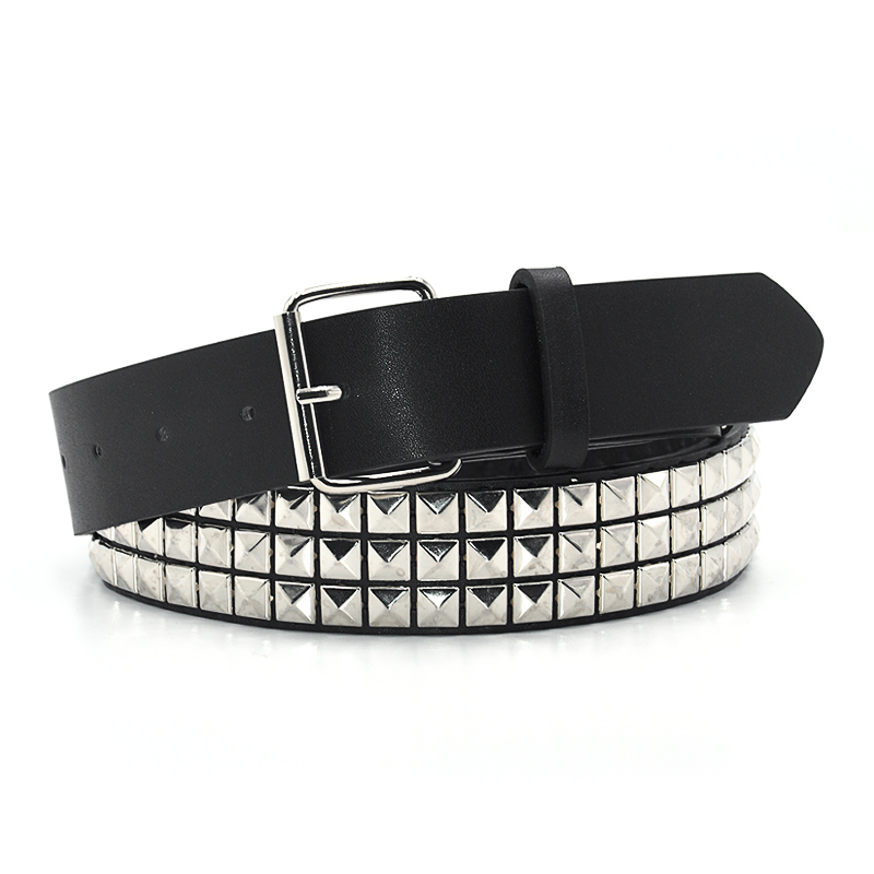 Pyramide Nietengürtel Herren & Damen Nietengürtel Punk Felsen mit Dornschließe Schwarz: Silber