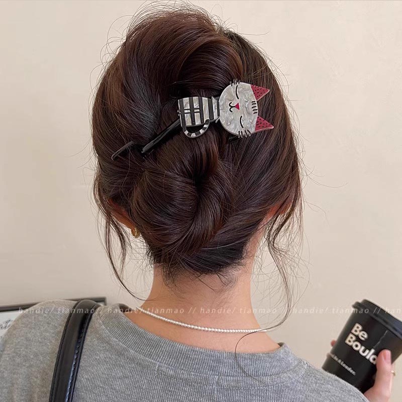 Bonita pinza de pelo acrílica con de gato de dibujos animados para mujeres y niñas, soporte para cabello largo, pasador, horquilla, accesorios de para el cabello: Azul cielo