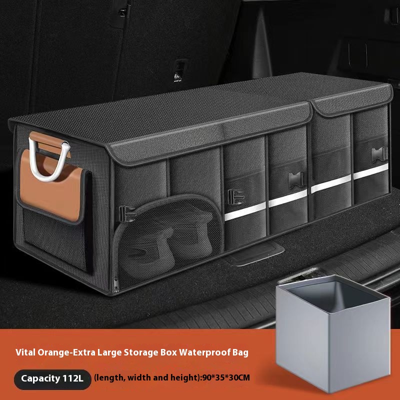 Car trunk foldable luggage storage box waterproof Oxford cloth 112L large capacity camping/fishing car storage box for easy carr: GRAY