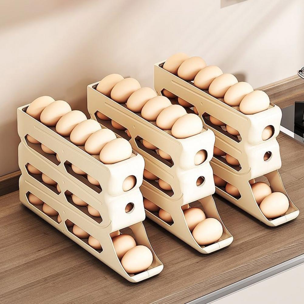 Rolling Egg Storage 4 Tier Refrigerator Egg Storage Organize and Store up to 30 Eggs Box Space-Saving Roll Down Eggs Dispenser