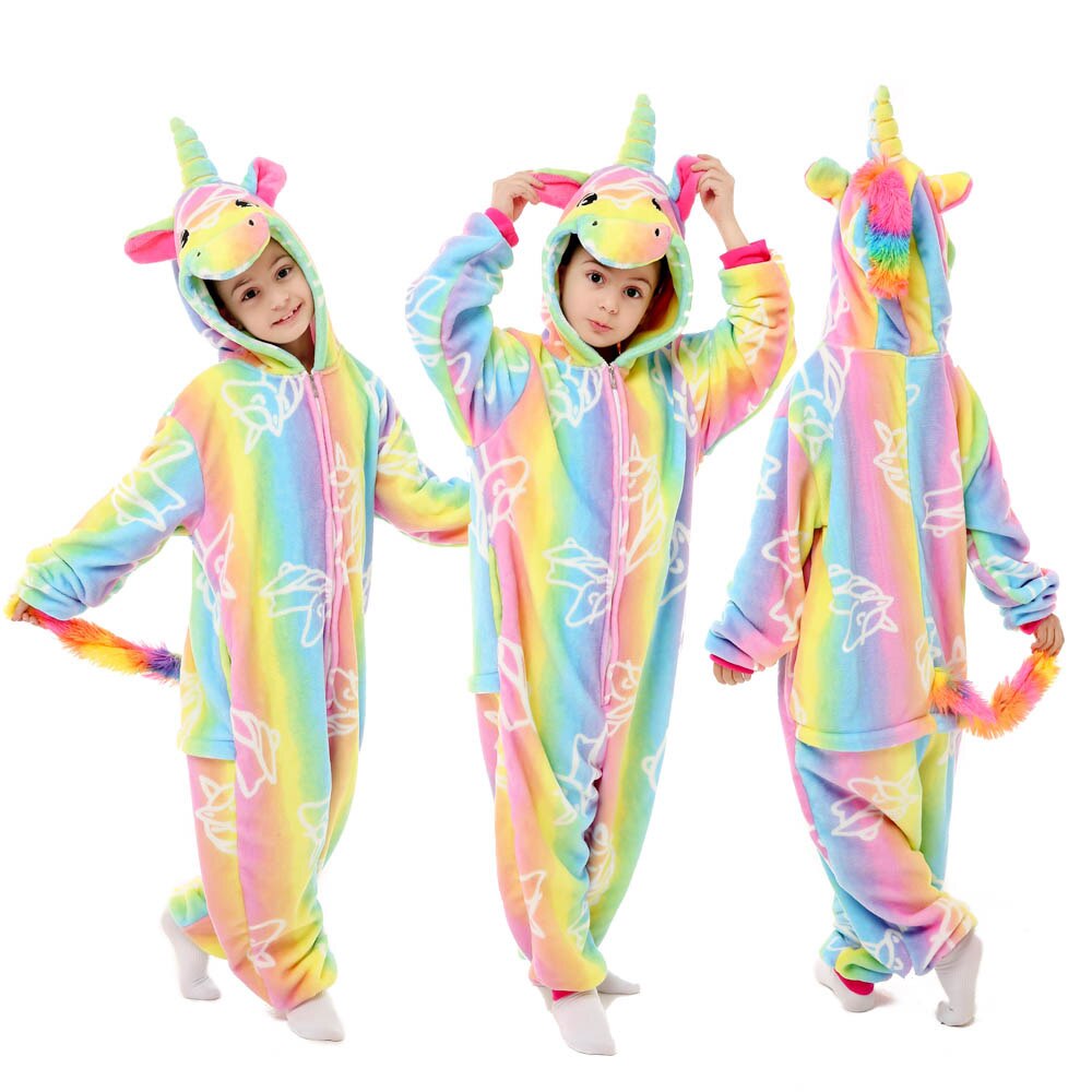 Kigurumi pijamas crianças nova kigurumi pijama criança unicórnio arco-íris pijamas macacão macacão: La44 / 12T Height 135-148CM