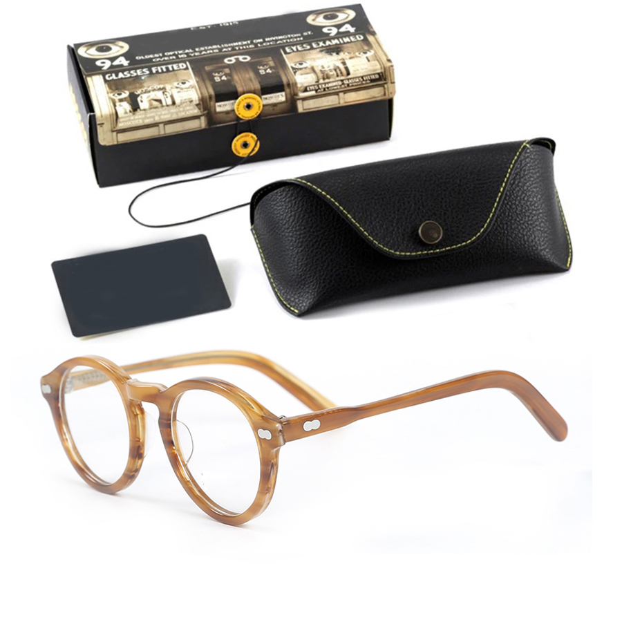 Armação de óculos ópticos para homens e mulheres, óculos vintage johnny depp, armação de óculos de acetato para computador, lentes transparentes: Cáqui