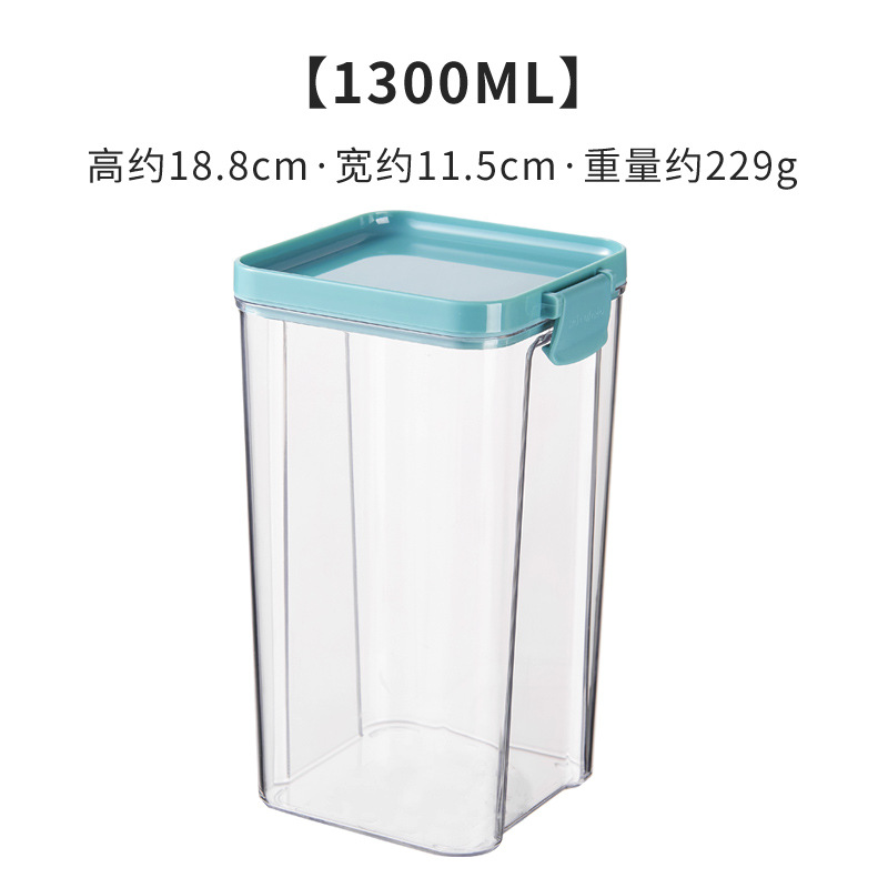 700/950/1300ML Food Storage Container Plastic Kitchen Refrigerator Noodle Box Multigrain Storage Tank Transparent Sealed Cans: 1300ml-green