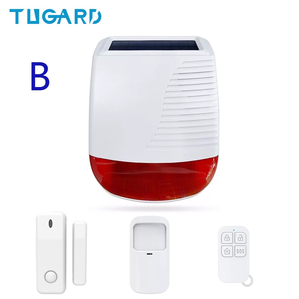 TUGARD SN40 433MHz Wireless Outdoor Solar Siren Light Flash Strobe Waterproof Alarm Siren for Home Security Burglar Alarm System: SN40 B SET